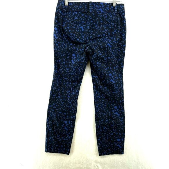 Ann Taylor Chelsea Crop Pants Women's 27 Blue Black Printed Stretch Side Zip - Picture 2 of 12